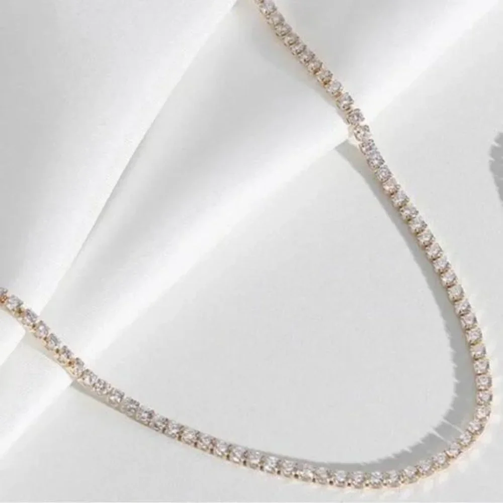 NEW 14K GOLD TENNIS CHAIN DIAMOND CHOKER NECKLACE, NICE NECKLACE, CUTE NECKLACE - Picture 6 of 6